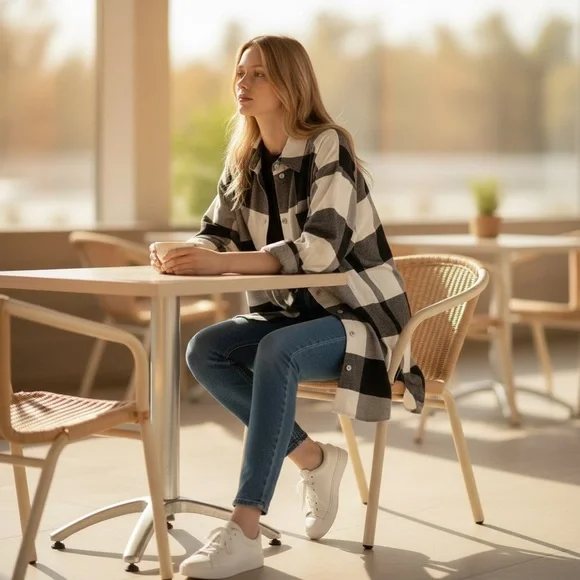 NWT Divided Oversized Monochrome Checkered Button Down Shirtdress - Picture 2 of 8